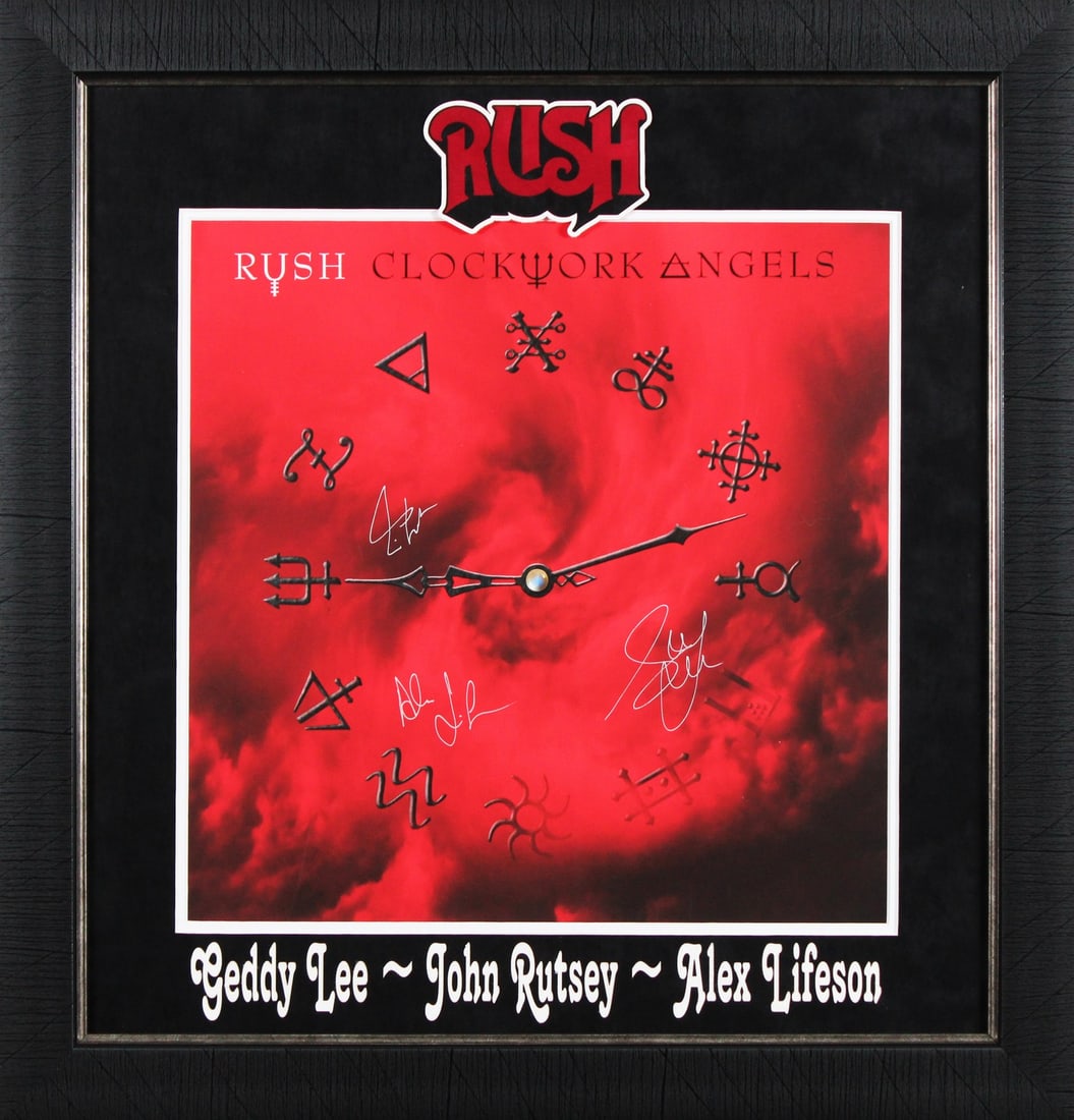 Rush Signed Framed 17x17 Lithograph with Beckett COA: Rush Signed Framed 17x17 Lithograph with Beckett COA Celebrate the legendary band Rush with this stunning autographed and framed 17x17 lithograph featuring the iconic Clockwork Angels artwork. Persona