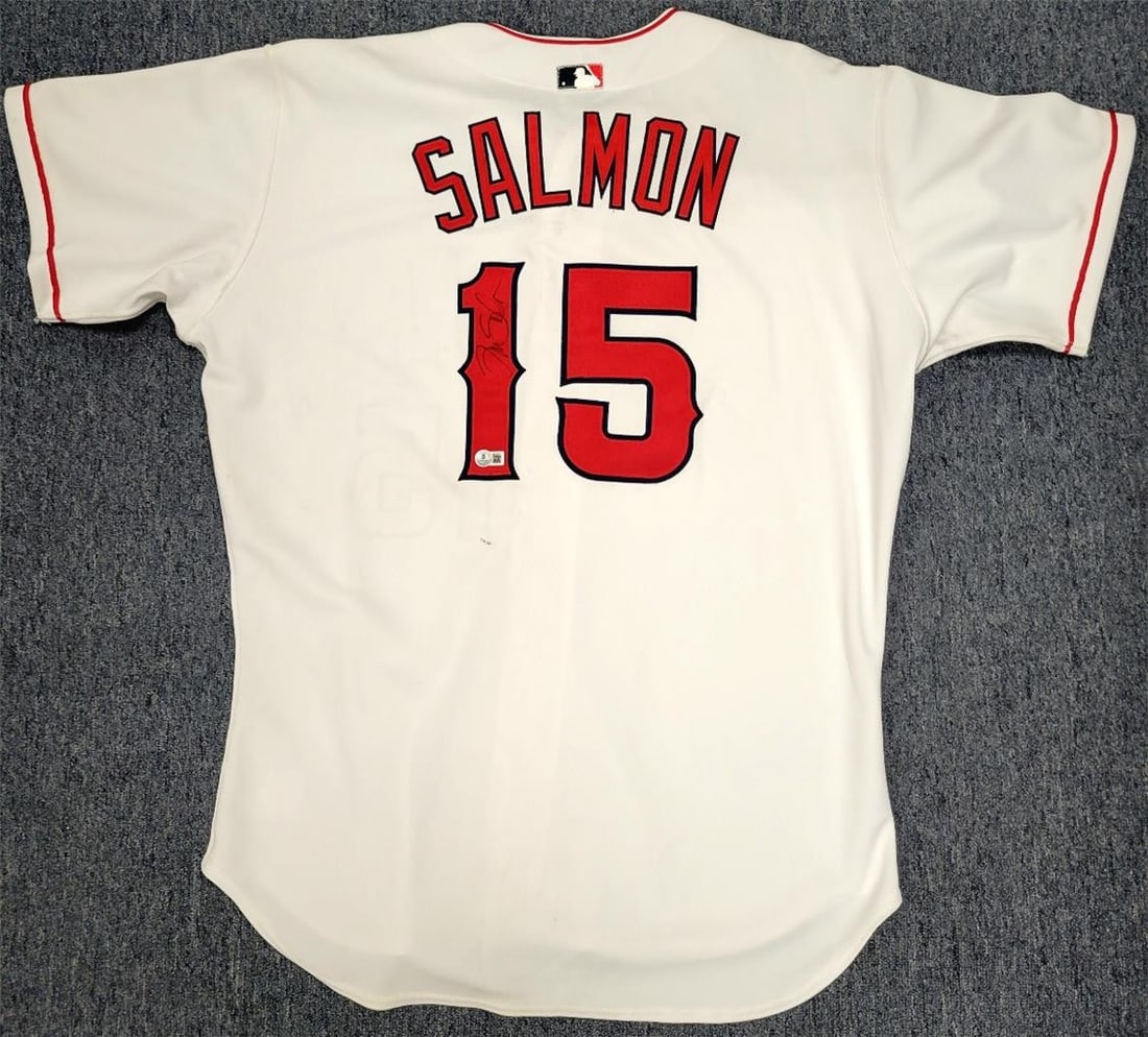 Tim Salmon California Angels Signed Jersey Beckett Authenticated: Tim Salmon California Angels Signed Jersey Beckett Authenticated This is an original California Angels jersey, issued in 2002 and pre-owned. The jersey features a signature from Tim Salmon, authentica