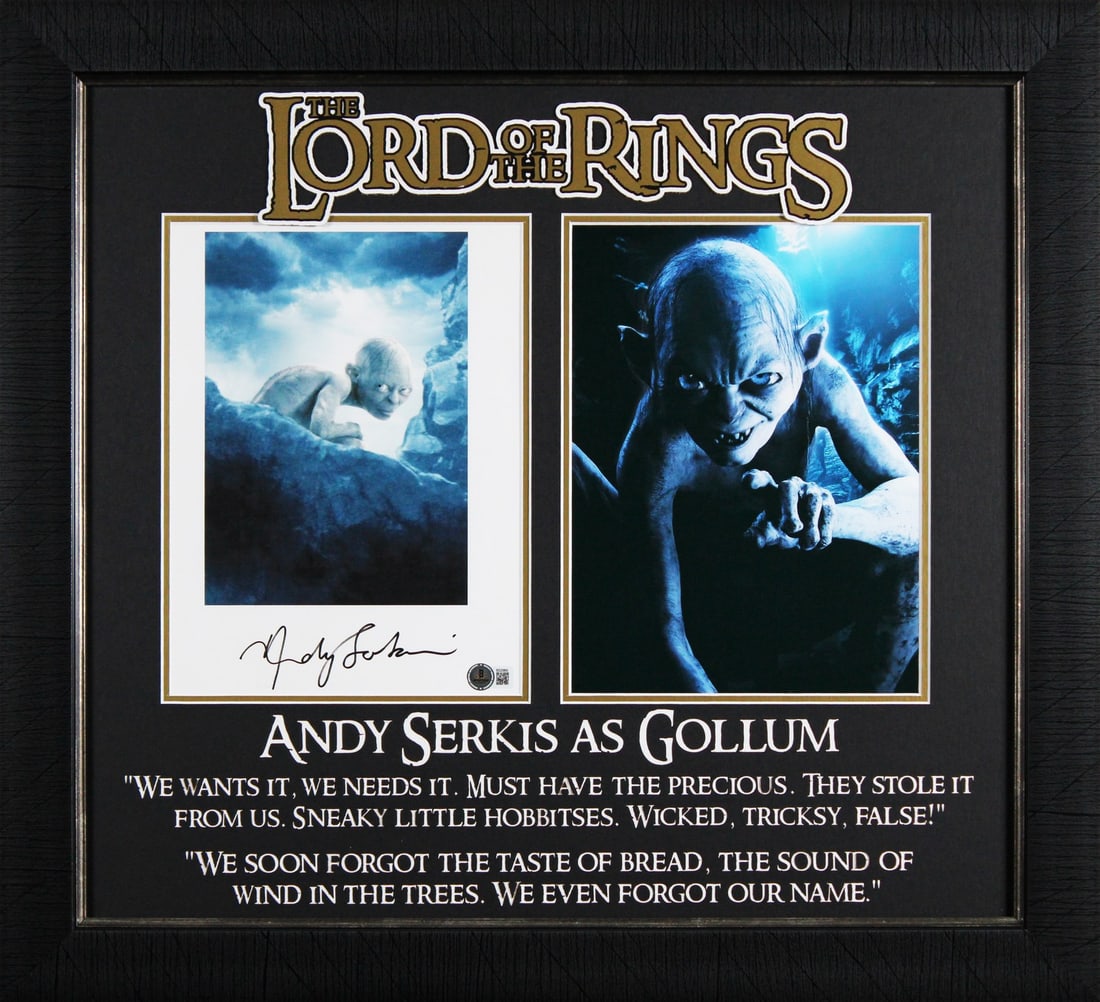 Andy Serkis Signed Lord of the Rings 8.5x11 Framed Photo Beckett BAS #BS20869: Andy Serkis Signed Lord of the Rings 8.5x11 Framed Photo Beckett BAS #BS20869 This authentic 8.5x11 framed photograph features the signature of Andy Serkis, renowned for his portrayal in the 'Lord of