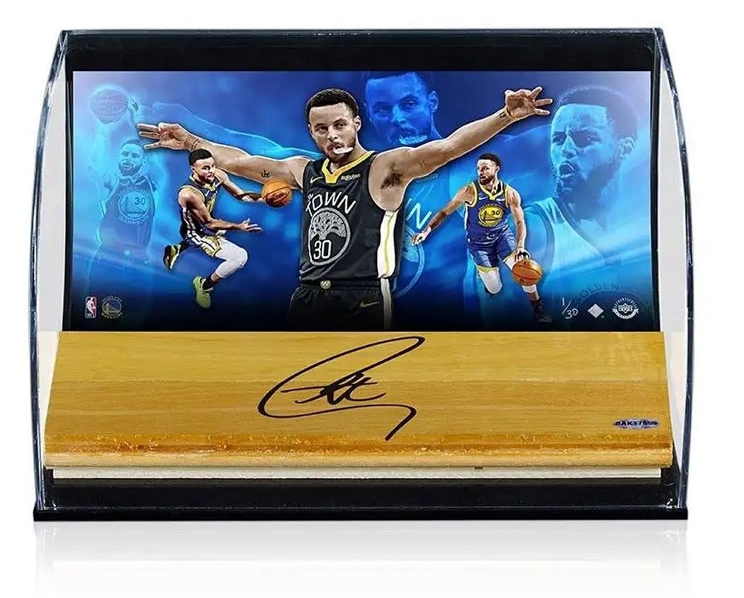 Stephen Curry Autographed 8X10 Game Floor Display Limited Edition /30: Stephen Curry Autographed 8X10 Game Floor Display Limited Edition /30 This limited edition Stephen Curry autographed 8X10 game floor display is a must-have for any Golden State Warriors fan. The item