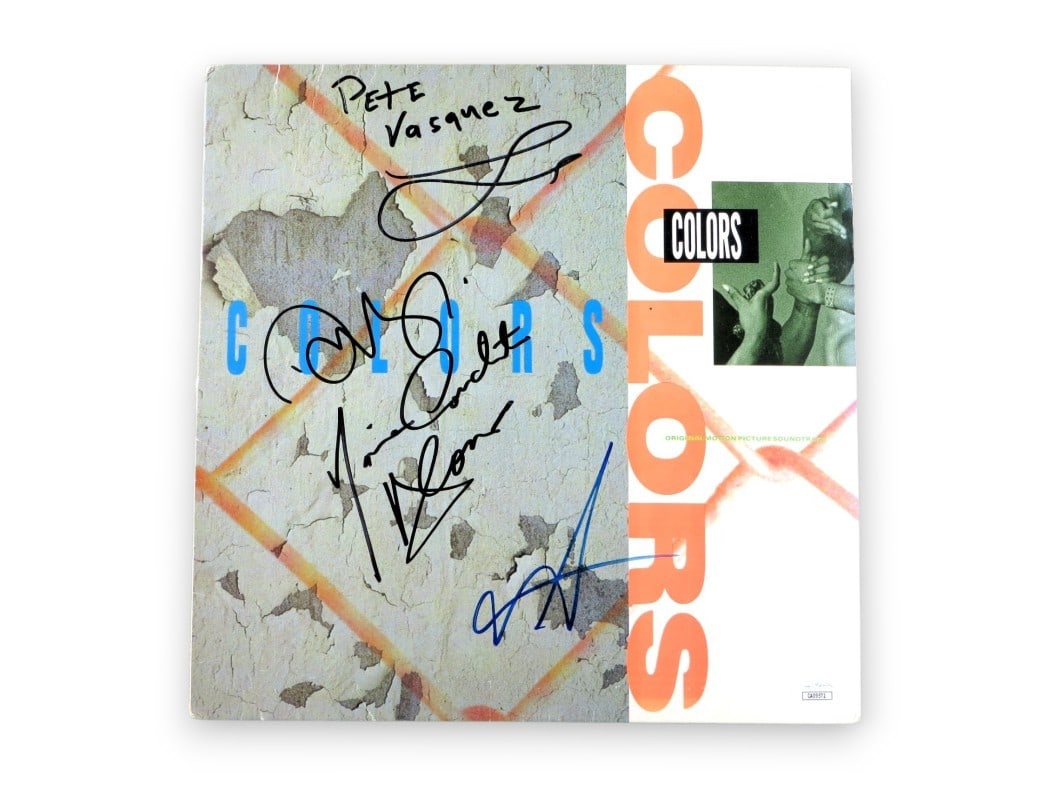 Colors Cast Autographed Album Cover by Wayans Penn Alonso Vaszquez JSA: Colors Cast Autographed Album Cover by Wayans Penn Alonso Vaszquez JSA This is an original autographed album cover from the cast of the film "Colors," featuring signatures from notable actors Damon Wa
