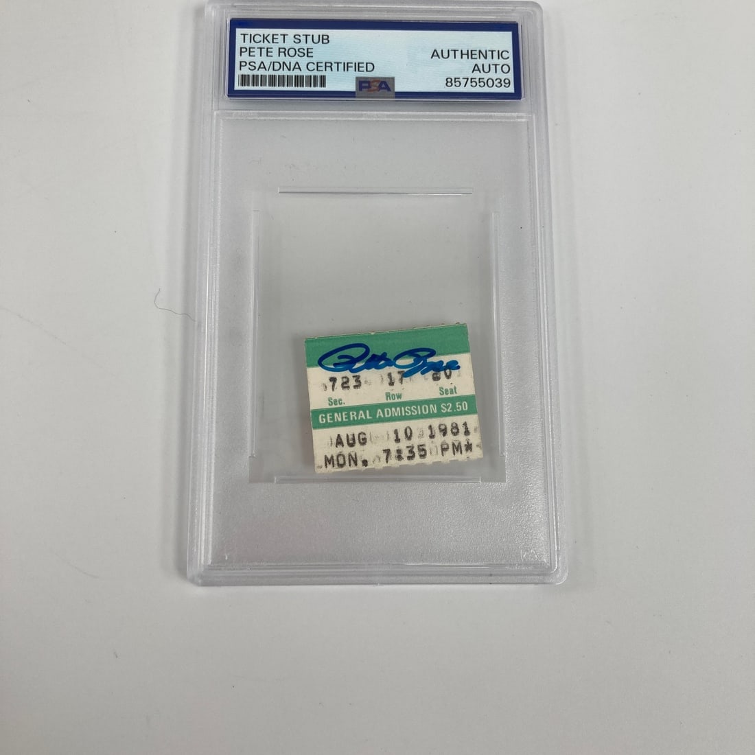 Hit 3631 Ticket Stub Signed by Pete Rose August 10 1981 PSA Authenticated: Hit 3631 Ticket Stub Signed by Pete Rose August 10 1981 PSA Authenticated This is an original ticket stub from August 10, 1981, commemorating Pete Rose's record-breaking 3,631st career hit, which surp
