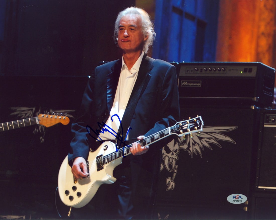 Jimmy Page Signed Led Zeppelin 11x14 Photo PSA/DNA Certified: Jimmy Page Signed Led Zeppelin 11x14 Photo PSA/DNA Certified This authentic 11x14 photograph features the legendary Jimmy Page, renowned guitarist of Led Zeppelin. The photo is personally signed by Pa