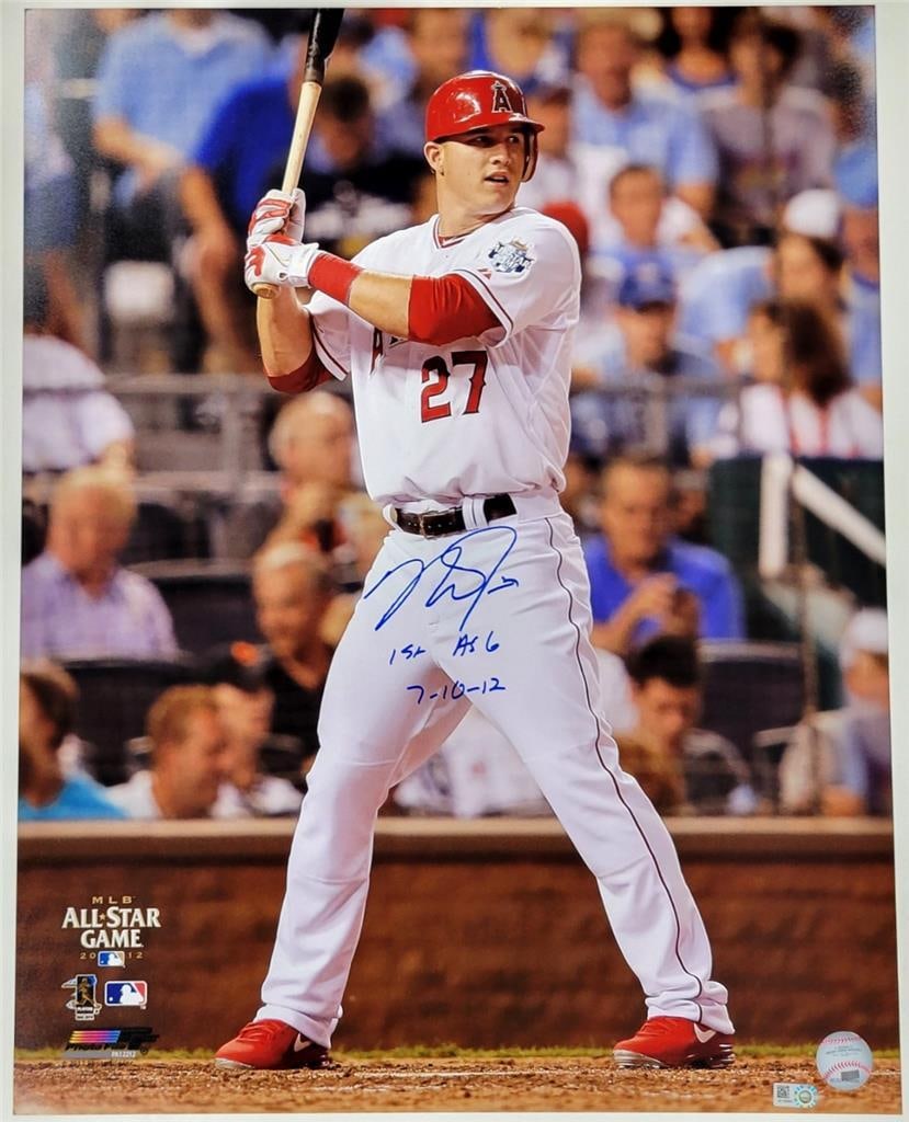 Mike Trout Autographed 16x20 Photo 1st ASG 7-10-12 MLB Authenticated: Mike Trout Autographed 16x20 Photo 1st ASG 7-10-12 MLB Authenticated This is an original 16x20 photo of Mike Trout, commemorating his first All-Star Game on July 10, 2012. The photo is signed by Trout