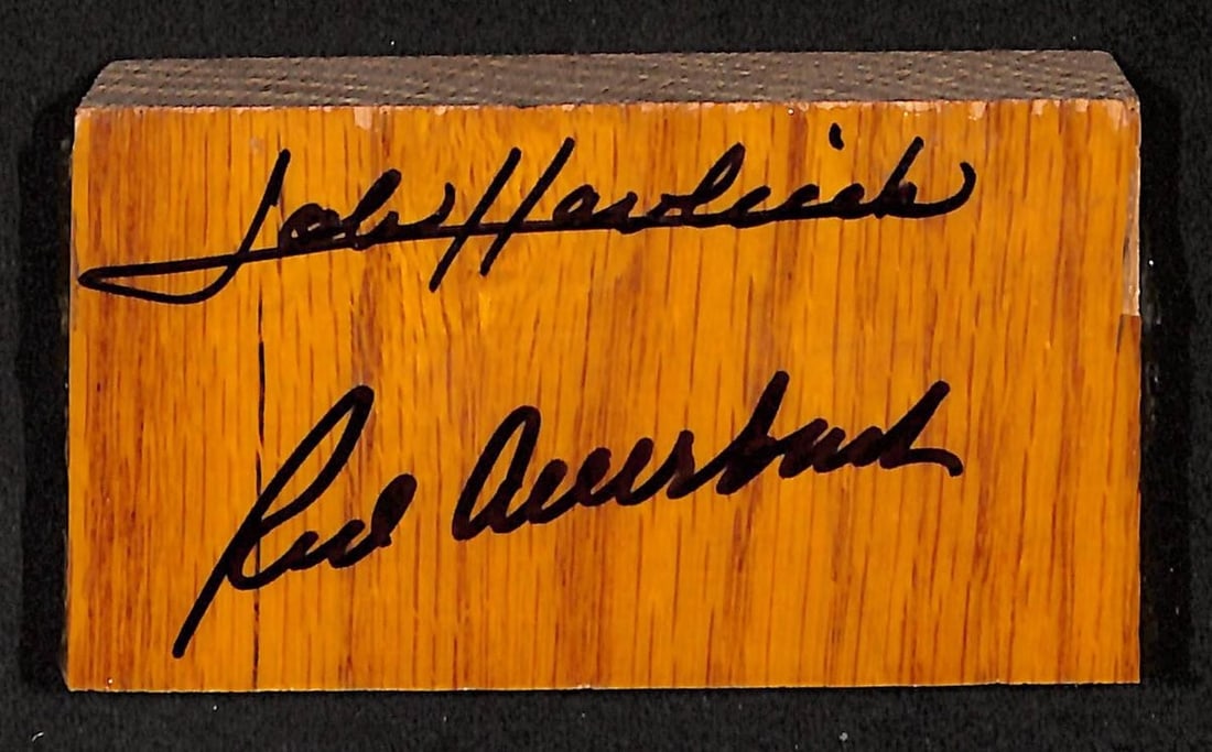 Boston Garden 4x2x1 Floor Segment Signed by Red Auerbach and John Havlicek PSA Authenticated: Boston Garden 4x2x1 Floor Segment Signed by Red Auerbach and John Havlicek PSA Authenticated This is an authentic section of the historic Boston Garden parquet floor, personally autographed by basketb