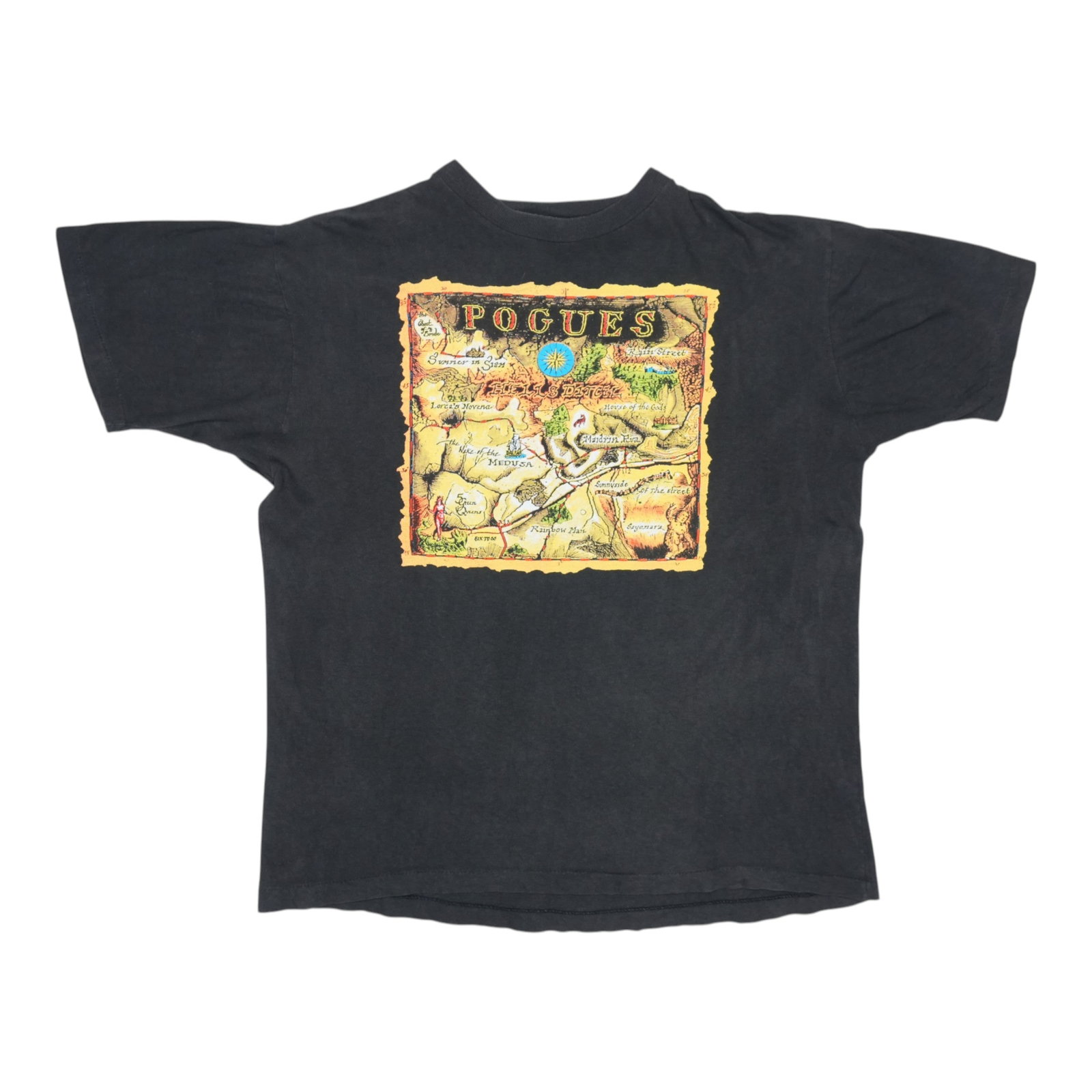 Vintage 1990 Pogues Hell's Ditch Black Cotton Band Shirt XL: Vintage 1990 Pogues Hell's Ditch Black Cotton Band Shirt XL This is an original vintage 1990 The Pogues Hell's Ditch shirt, featuring graphics on both the front and back. Made from 100% cotton, the sh