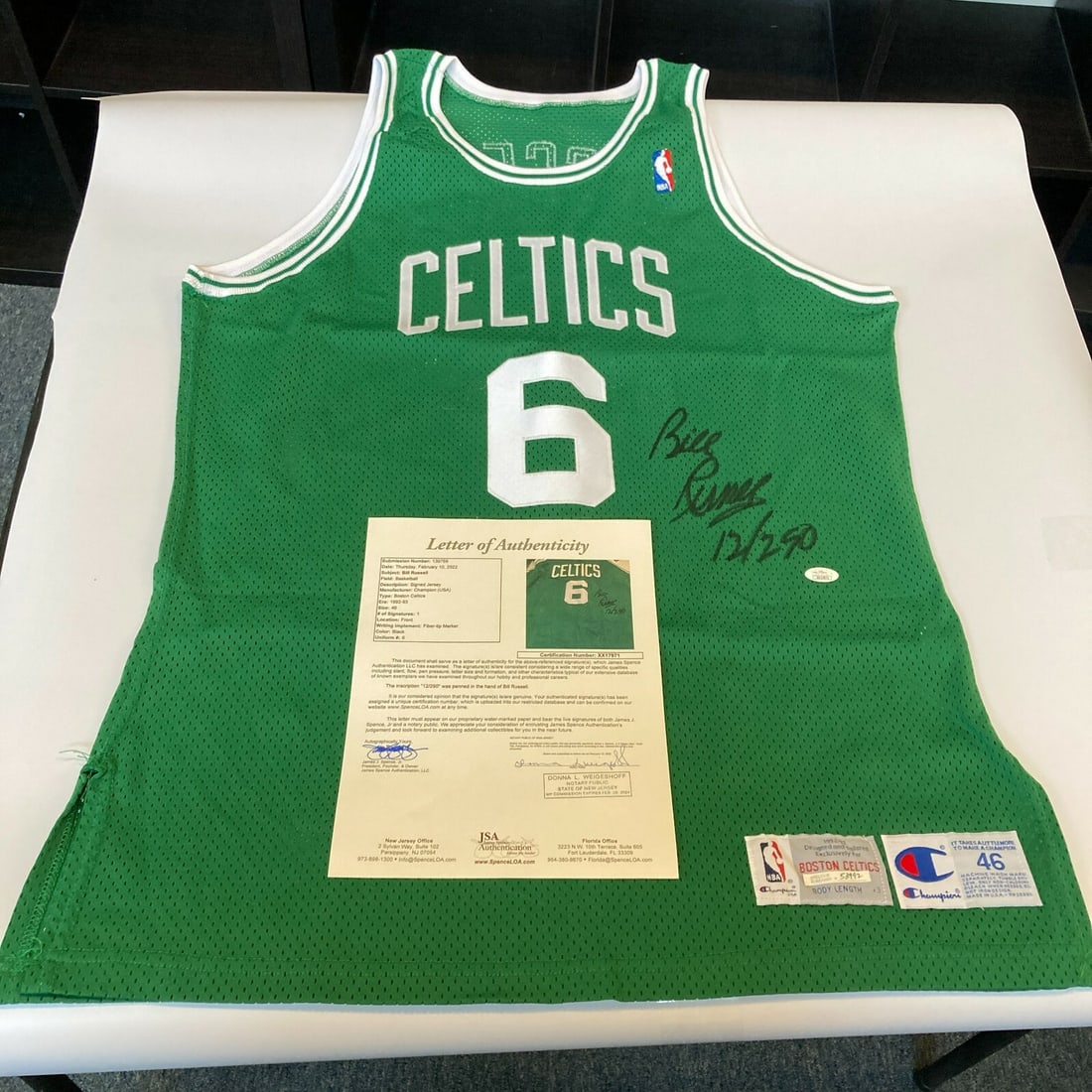 Bill Russell Signed 1992-93 Celtics Pro Cut Jersey JSA COA Rare: Bill Russell Signed 1992-93 Celtics Pro Cut Jersey JSA COA Rare Own a piece of basketball history with this rare Bill Russell signed 1992-93 Boston Celtics Pro Cut authentic jersey. Featuring the