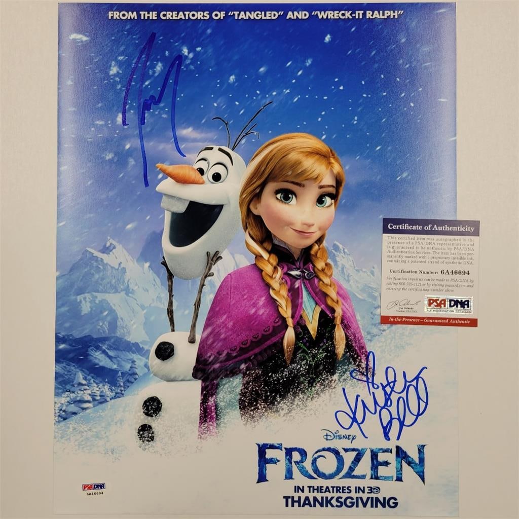Kristen Bell Josh Gad Signed Frozen 11x14 Photo PSA/DNA Certified: Kristen Bell Josh Gad Signed Frozen 11x14 Photo PSA/DNA Certified This original 11x14 photograph features the signatures of Kristen Bell and Josh Gad, renowned for their roles in the beloved animated