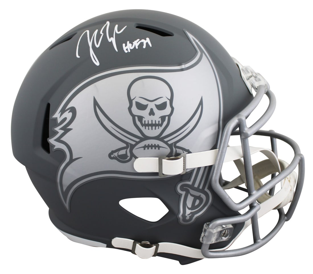 John Lynch Signed Buccaneers Slate Speed Helmet HOF 21 BAS Authenticated: John Lynch Signed Buccaneers Slate Speed Helmet HOF 21 BAS Authenticated This Tampa Bay Buccaneers Full Size Speed Replica Helmet is an impressive collectible, personally autographed by John Lynch, fe