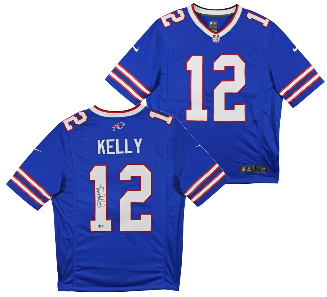 Jim Kelly Signed Blue Nike Limited Jersey Buffalo Bills BAS Witnessed: Jim Kelly Signed Blue Nike Limited Jersey Buffalo Bills BAS Witnessed This authentic blue Nike limited jersey has been personally signed by Jim Kelly, legendary quarterback of the Buffalo Bills. The j
