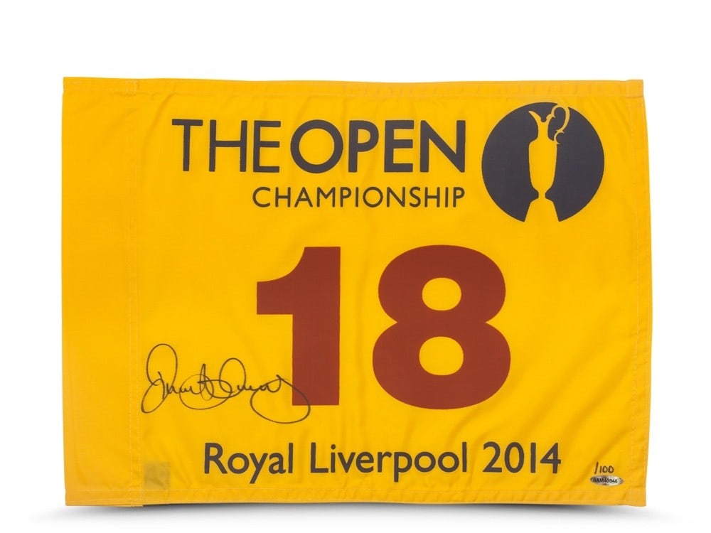 Rory McIlroy Autographed 2014 Open Championship Flag Limited #/100: Rory McIlroy Autographed 2014 Open Championship Flag Limited #/100 This is a limited edition autographed flag from the 2014 Open Championship, signed by professional golfer Rory McIlroy. The flag is a