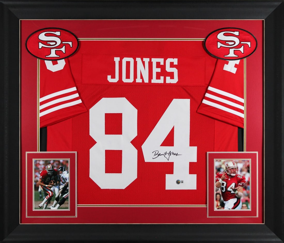 Brent Jones Signed Red Pro Style Framed Jersey BAS Authentic: Brent Jones Signed Red Pro Style Framed Jersey BAS Authentic This authentic autographed red pro style framed jersey has been personally signed by Brent Jones, a former player of the San Francisco 49er