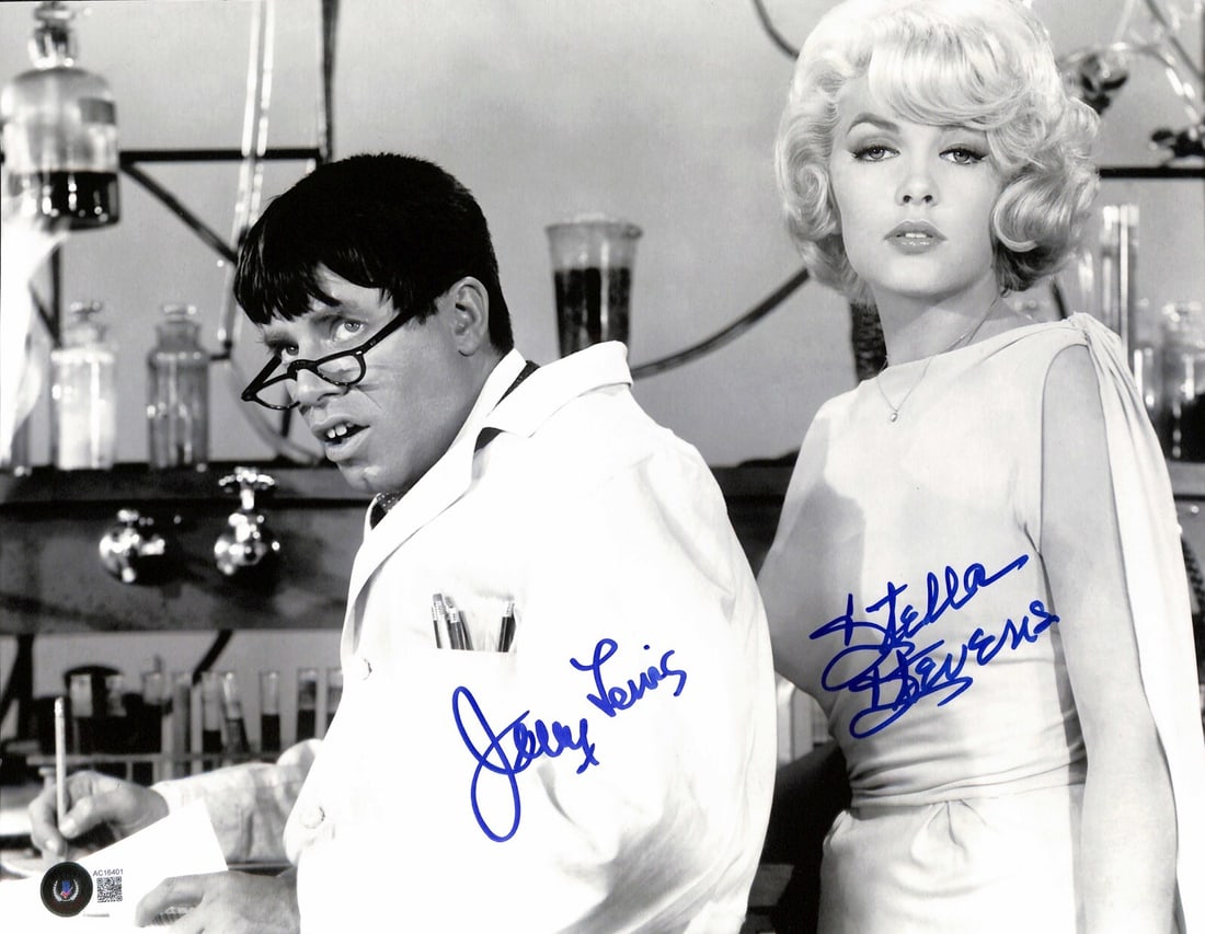 The Nutty Professor Multi-Signed 11x14 Photo by Jerry Lewis Stella Stevens Beckett Authenticated: The Nutty Professor Multi-Signed 11x14 Photo by Jerry Lewis Stella Stevens Beckett Authenticated Grade 10 This stunning 11x14 black and white photograph captures iconic moments from the classic film T