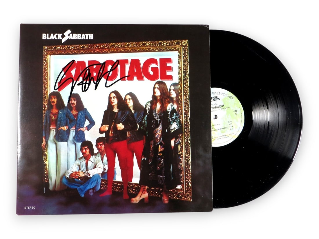 Autographed Black Sabbath Sabotage Album Cover Geezer Butler BAS Authenticated: Autographed Black Sabbath Sabotage Album Cover Geezer Butler BAS Authenticated This is an original album cover for Black Sabbath's "Sabotage" signed by Geezer Butler. The autograph has been authentica