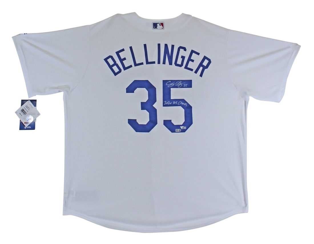 Cody Bellinger Signed Dodgers 2020 WS Champs White Majestic Jersey: Cody Bellinger Signed Dodgers 2020 WS Champs White Majestic Jersey Celebrate the Los Angeles Dodgers' triumph with this authentic Cody Bellinger autographed white Majestic Coolbase jersey. This jersey