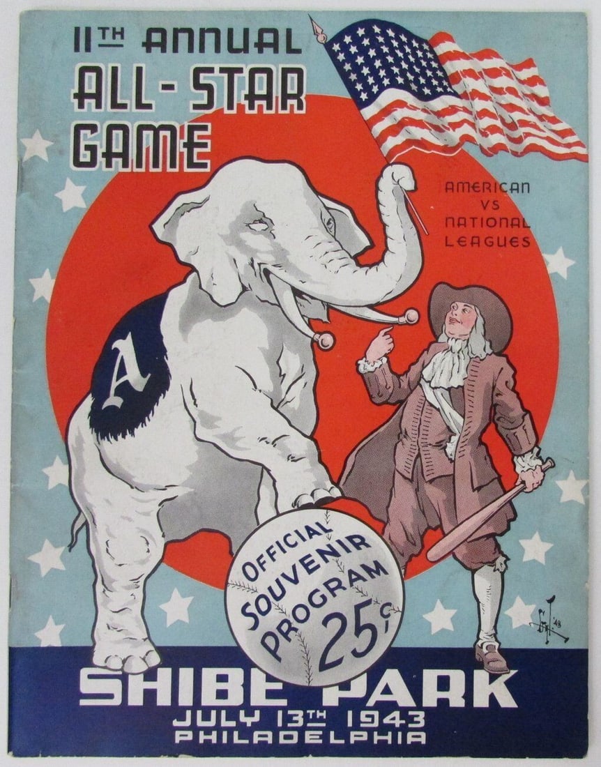 1943 MLB All-Star Game Program Vintage Shibe Park Philadelphia: 1943 MLB All-Star Game Program Vintage Shibe Park Philadelphia This is an original program from the 1943 Baseball All-Star Game held at Shibe Park in Philadelphia. This vintage piece is a rare collect