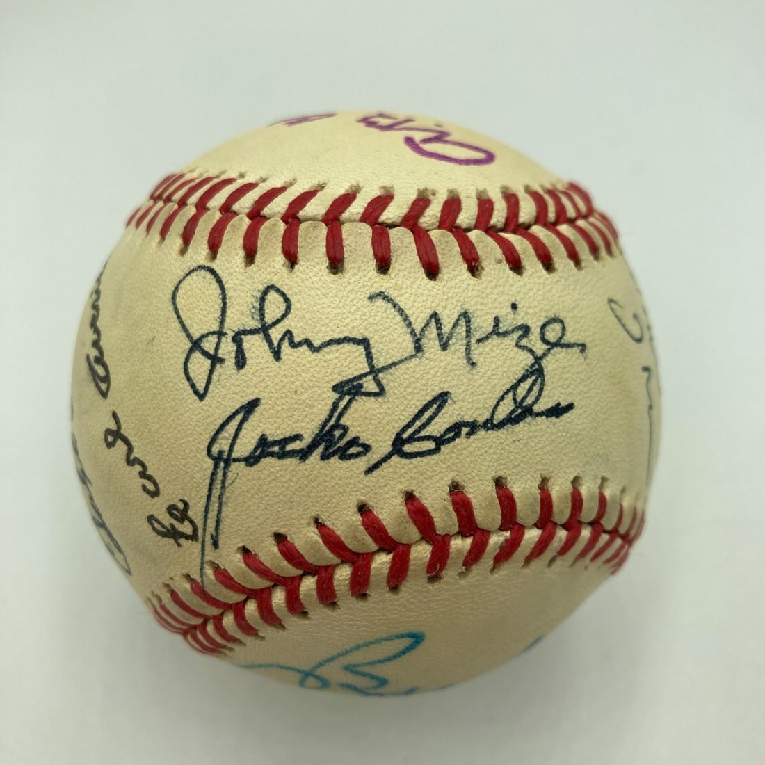1970s HOF Multi Signed Baseball Averill Grimes JSA Certified: 1970s HOF Multi Signed Baseball Averill Grimes JSA Certified This 1970's Hall of Fame multi-signed official MLB baseball features the signatures of baseball legends including A.B. Chandler, Burleigh G