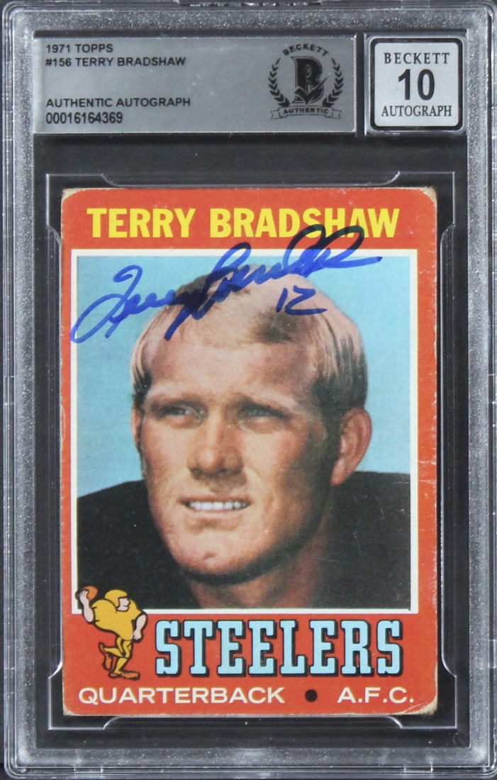Terry Bradshaw Signed 1971 Topps #156 Rookie Card Gem Mint 10 Beckett Authenticated (1 of 2)
