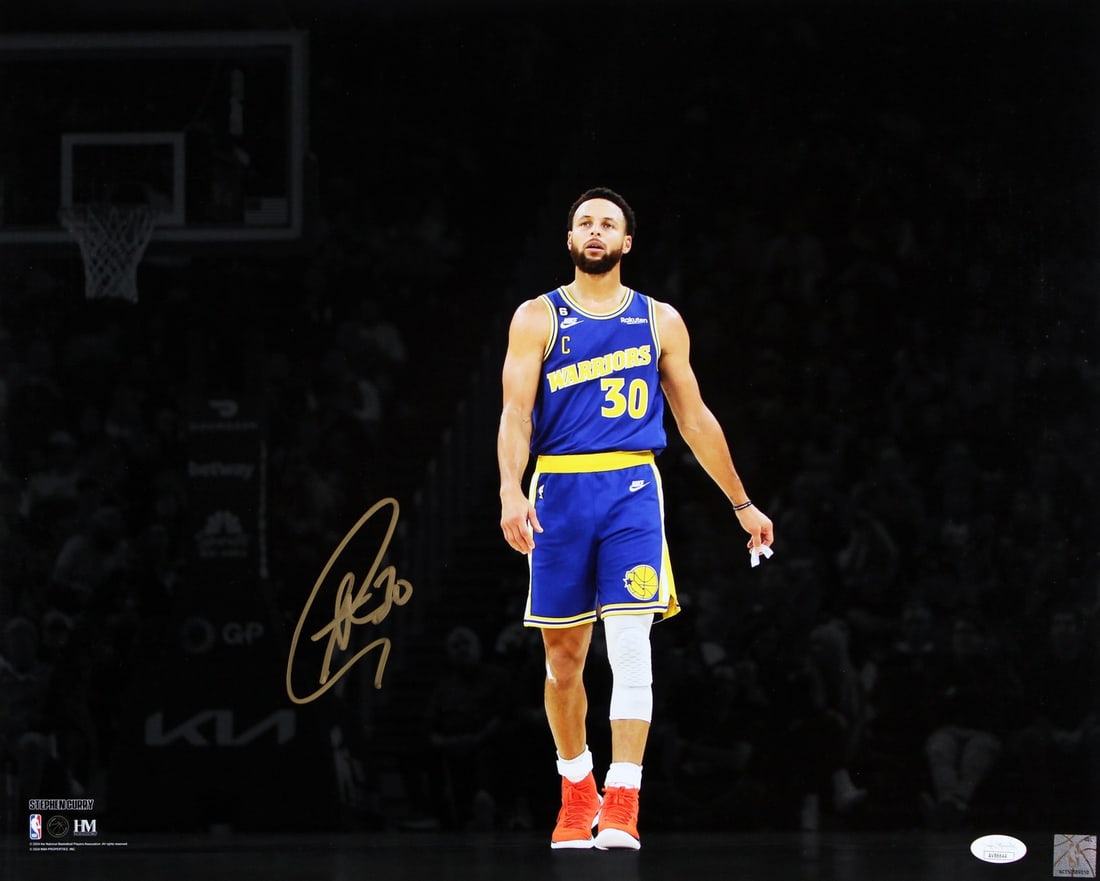 Stephen Curry Signed 16x20 Photo Golden State Warriors JSA Certified: Stephen Curry Signed 16x20 Photo Golden State Warriors JSA Certified This is an original 16x20 horizontal photo featuring Stephen Curry, personally signed by the Golden State Warriors superstar. The p