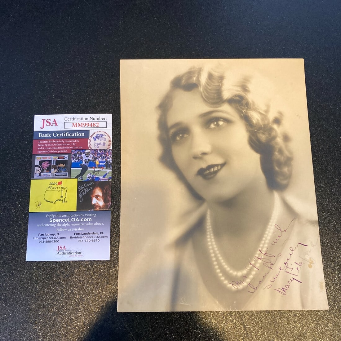 Mary Pickford Signed Original 8x10 Photo with JSA COA: Mary Pickford Signed Original 8x10 Photo with JSA COA This vintage 8x10 photograph features the iconic Mary Pickford, renowned for her contributions to early cinema. The photo is signed by Pickford an