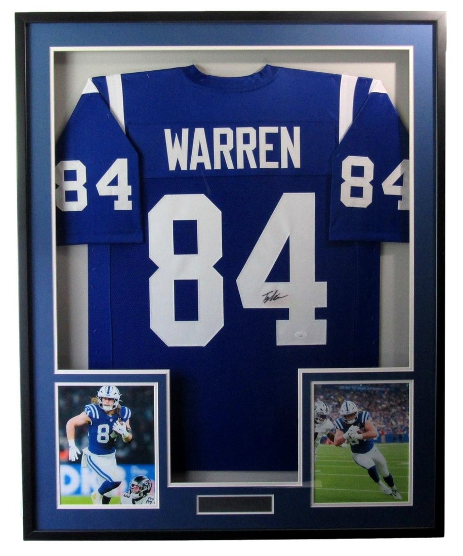 Tyler Warren Autographed Indianapolis Colts Framed Jersey JSA Certified: Tyler Warren Autographed Indianapolis Colts Framed Jersey JSA Certified This is an authentic, signed football jersey of Tyler Warren, showcasing your support for the Indianapolis Colts. The jersey is