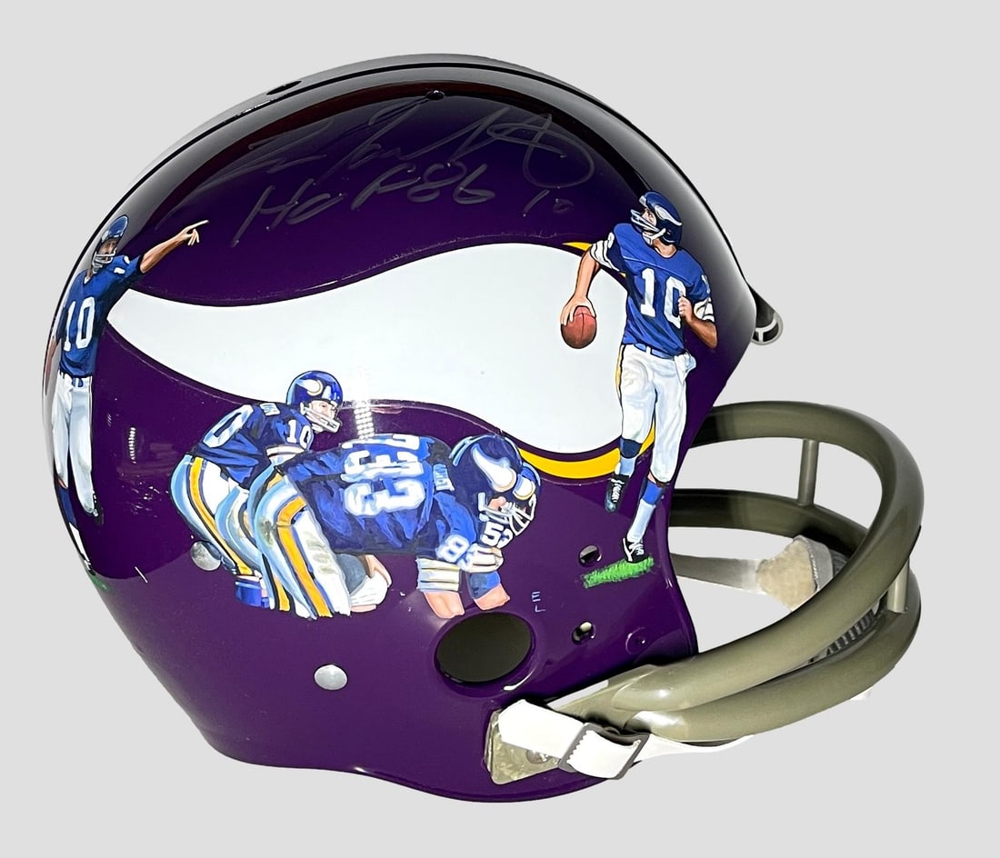 Fran Tarkenton HOF 86 Autographed Riddell TK Vikings Full Size Helmet PSA DNA Authenticated: Fran Tarkenton HOF 86 Autographed Riddell TK Vikings Full Size Helmet PSA DNA Authenticated This is an original Riddell TK Suspension Throwback 2-Bar Purple Full Size Authentic Football Helmet, signed
