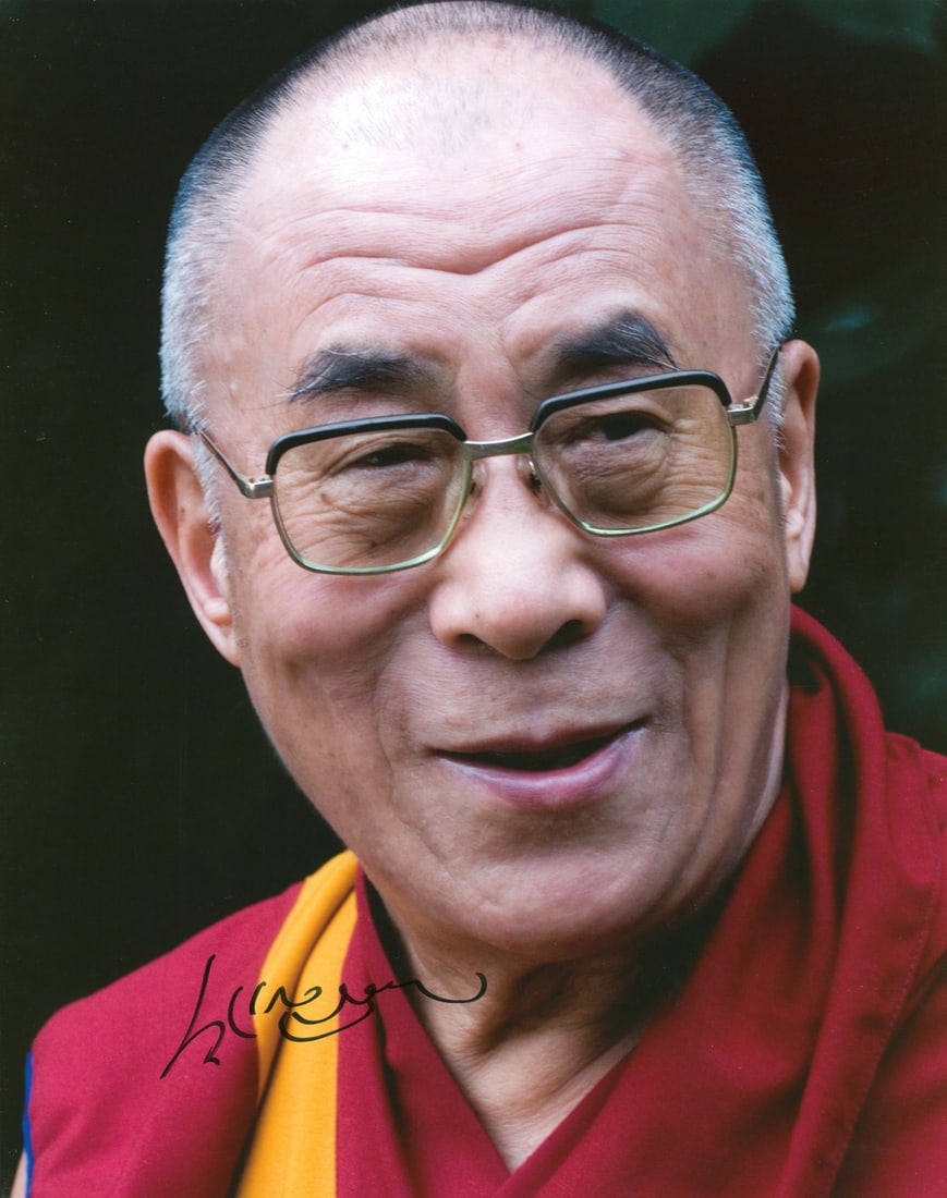 Dalai Lama Signed 11x14 Photo with JSA Authentication: Dalai Lama Signed 11x14 Photo with JSA Authentication This remarkable 11x14 photo features an authentic signature of the Dalai Lama, making it a valuable addition to any collection. The photograph is