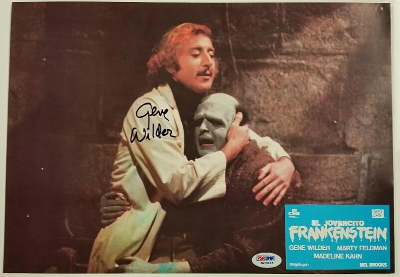 Young Frankenstein 9.5x13 Lobby Card Signed by Gene Wilder with PSA DNA COA: Young Frankenstein 9.5x13 Lobby Card Signed by Gene Wilder with PSA DNA COA This is an original 9.5x13 inch lobby card from the film Young Frankenstein, personally signed by Gene Wilder. Authenticated