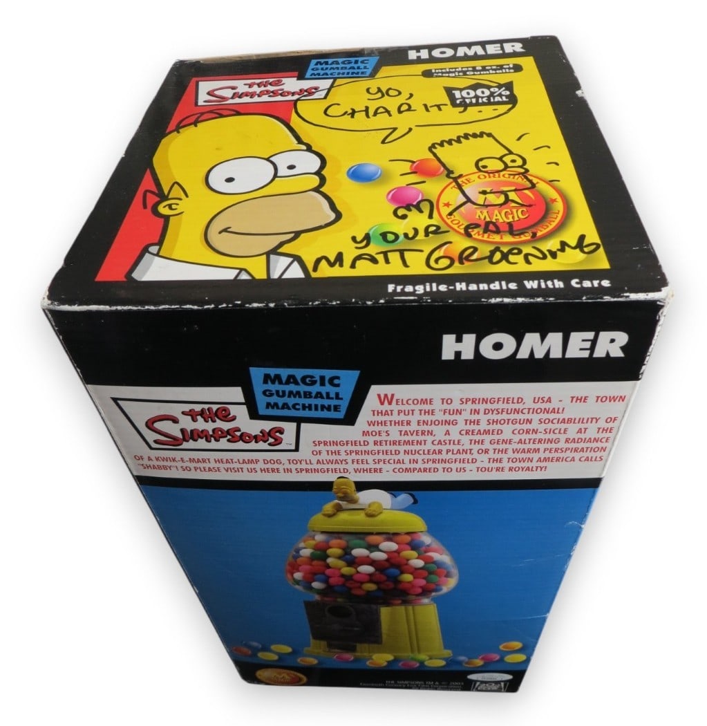 Matt Groening Signed Gumball Machine with Sketch Beckett Authenticated: Matt Groening Signed Gumball Machine with Sketch Beckett Authenticated This is a unique Matt Groening signed gumball machine featuring a sketch by the creator of The Simpsons. The gumball machine box