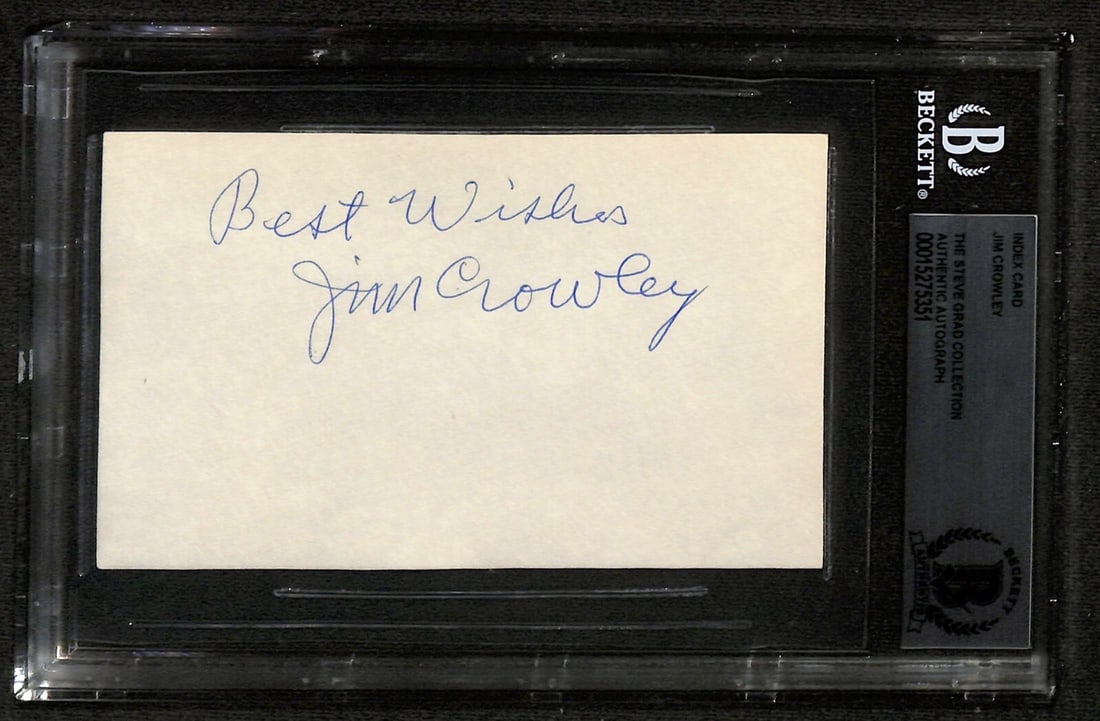 Beckett Authenticated Jim Crowley Autograph on Notre Dame Four Horsemen Index Card: Beckett Authenticated Jim Crowley Autograph on Notre Dame Four Horsemen Index Card This is an original 3x5 index card autographed by Jim Crowley, the renowned Notre Dame running back and member of the