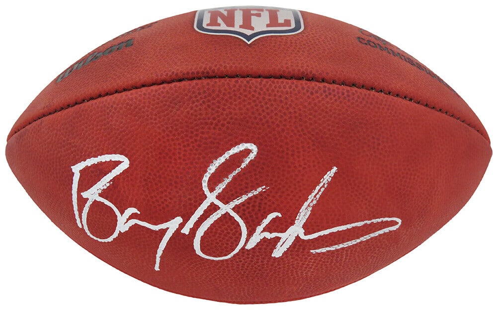 Barry Sanders Signed Wilson Duke NFL Game Football with COA: Barry Sanders Signed Wilson Duke NFL Game Football with COA Celebrate the legacy of Barry Sanders with this signed Wilson Duke Official NFL Game Football. This original football is not only a tribute
