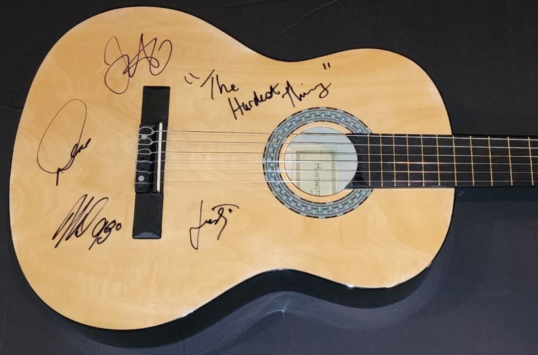 98 Degrees Signed Guitar Nick Drew Lachey Jeff Timmons JSA Authenticated: 98 Degrees Signed Guitar Nick Drew Lachey Jeff Timmons JSA Authenticated This authentic 98 Degrees band signed guitar features the signatures of members Nick Lachey, Drew Lachey, Jeff Timmons, and Jus
