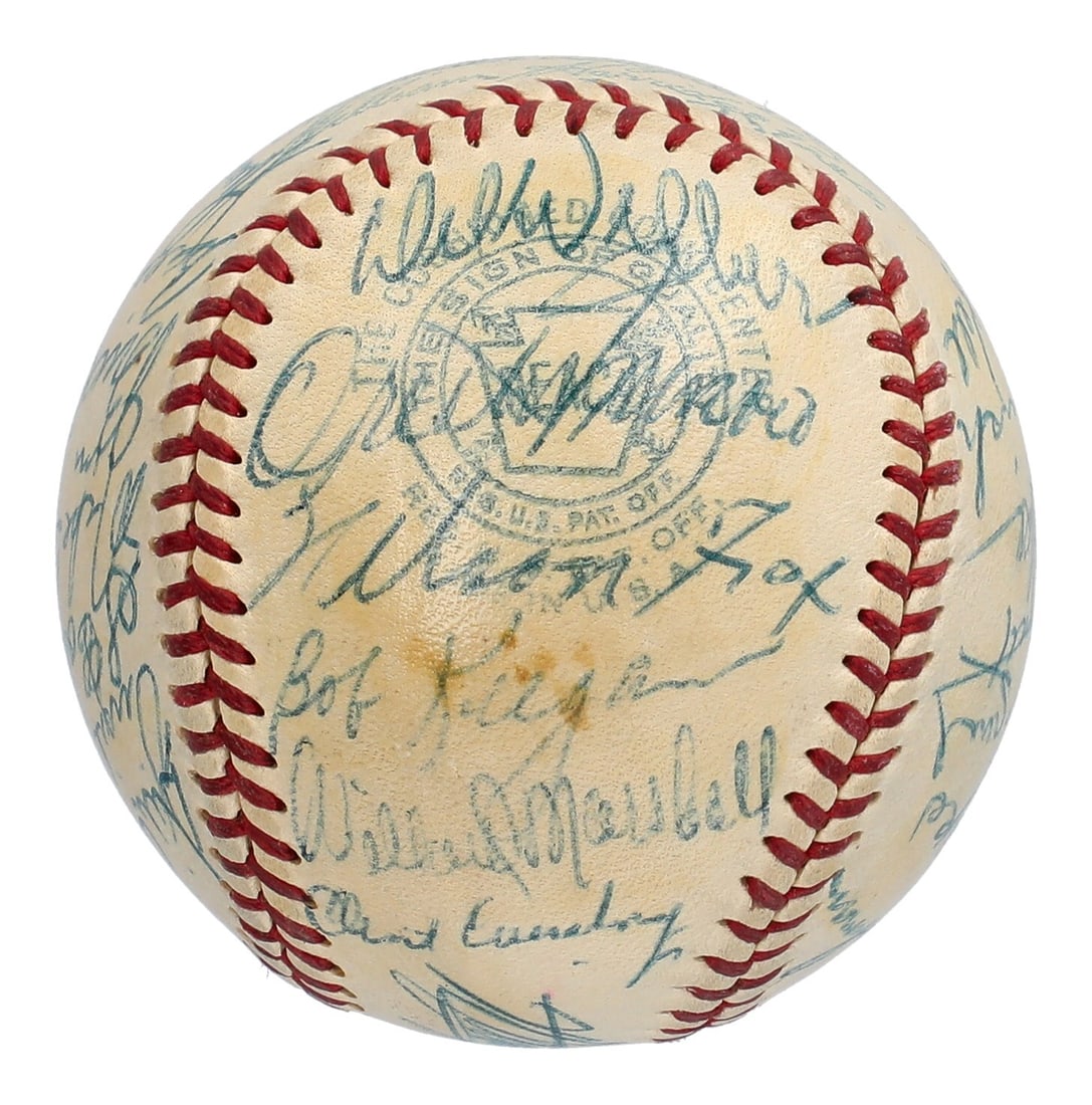 Nellie Fox 1955 Chicago White Sox Signed Baseball with JSA COA: Nellie Fox 1955 Chicago White Sox Signed Baseball with JSA COA This Official American League baseball, signed by 27 members of the 1955 Chicago White Sox, is a remarkable piece of baseball history. Th