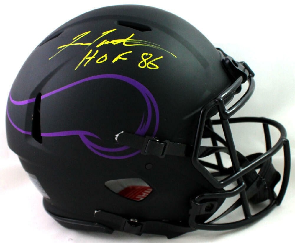 Fran Tarkenton Minnesota Vikings Signed Eclipse Helmet JSA Authenticated: Fran Tarkenton Minnesota Vikings Signed Eclipse Helmet JSA Authenticated This is an authentic full-size Minnesota Vikings helmet signed by NFL legend Fran Tarkenton. The helmet features the team's str