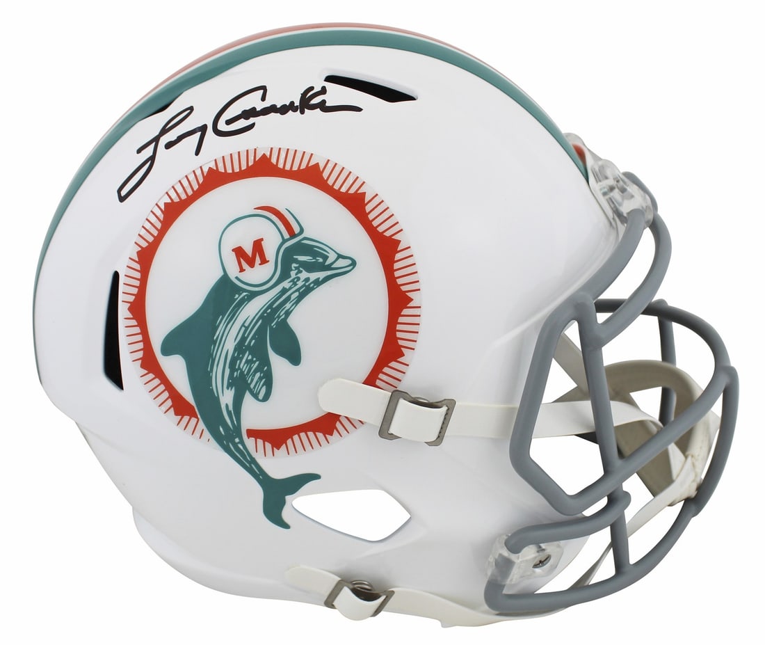 Larry Csonka Signed 1972 Dolphins Full Size Speed Replica Helmet BAS Witnessed: Larry Csonka Signed 1972 Dolphins Full Size Speed Replica Helmet BAS Witnessed This authentic 1972 Throwback Full Size Speed Replica Helmet is personally signed by Larry Csonka, legendary player of th