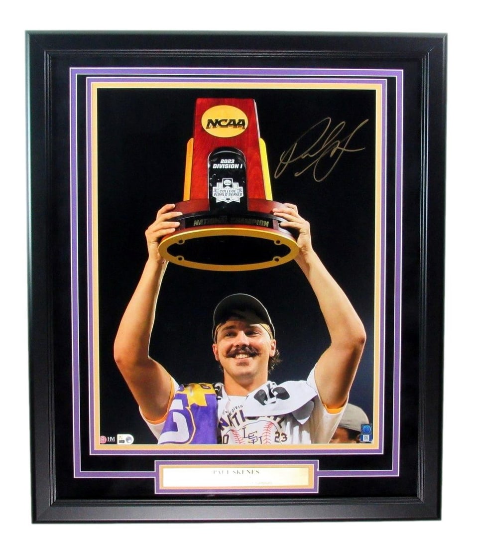 Paul Skenes Signed Framed 16x20 Photo LSU Tigers MLB Authenticated: Paul Skenes Signed Framed 16x20 Photo LSU Tigers MLB Authenticated Celebrate the legacy of Paul Skenes with this stunning signed 16x20 photo, showcasing the LSU Tigers as the 2023 College World Series