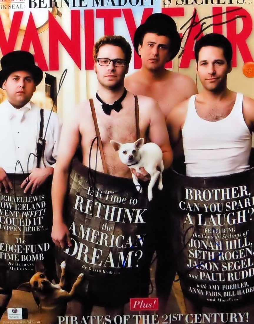 Jonah Hill Seth Rogen Jason Segel Paul Rudd Autographed 11x14 Photo GAI Certified: Jonah Hill Seth Rogen Jason Segel Paul Rudd Autographed 11x14 Photo GAI Certified This stunning 11x14 photograph features the autographs of Jonah Hill, Seth Rogen, Jason Segel, and Paul Rudd, capturin