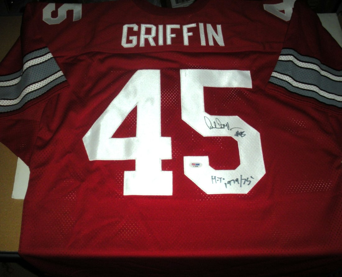 Archie Griffin Signed Ohio State Jersey 1974 1975 Heisman PSA DNA COA: Archie Griffin Signed Ohio State Jersey 1974 1975 Heisman PSA DNA COA This pre-owned Ohio State Buckeyes jersey is signed by Archie Griffin, the renowned winner of the 1974 and 1975 Heisman Trophy. Th