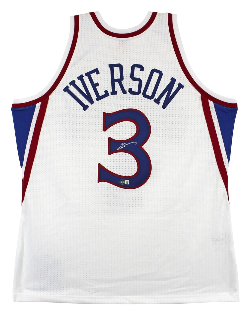 Allen Iverson Signed Philadelphia 76ers White Jersey BAS Witnessed: Allen Iverson Signed Philadelphia 76ers White Jersey BAS Witnessed Celebrate the legacy of Allen Iverson with this authentic Philadelphia 76ers jersey. This white Mitchell & Ness Hardwood Classics