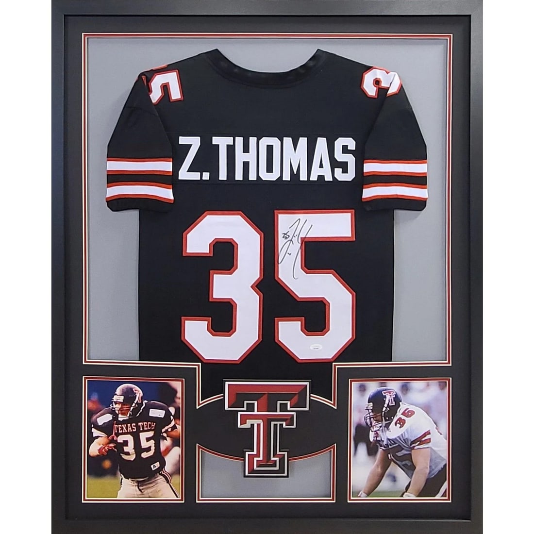 Zach Thomas Autographed Framed Jersey JSA Certified Texas Tech Dolphins: Zach Thomas Autographed Framed Jersey JSA Certified Texas Tech Dolphins Celebrate the legacy of Zach Thomas with this meticulously framed and autographed Texas Tech jersey. This impressive piece featu
