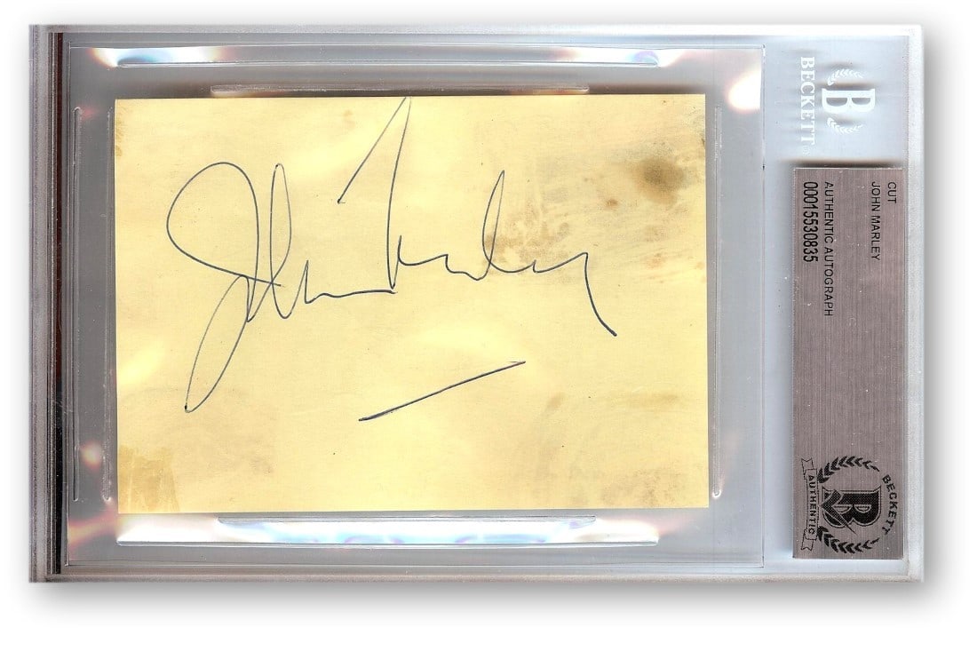 John Marley Autograph Cut Beckett Authenticated Godfather Love Story Signed Slab: John Marley Autograph Cut Beckett Authenticated Godfather Love Story Signed Slab This is an original cut signature autographed by John Marley, known for his roles in "Faces," "Love Story," and "The Go