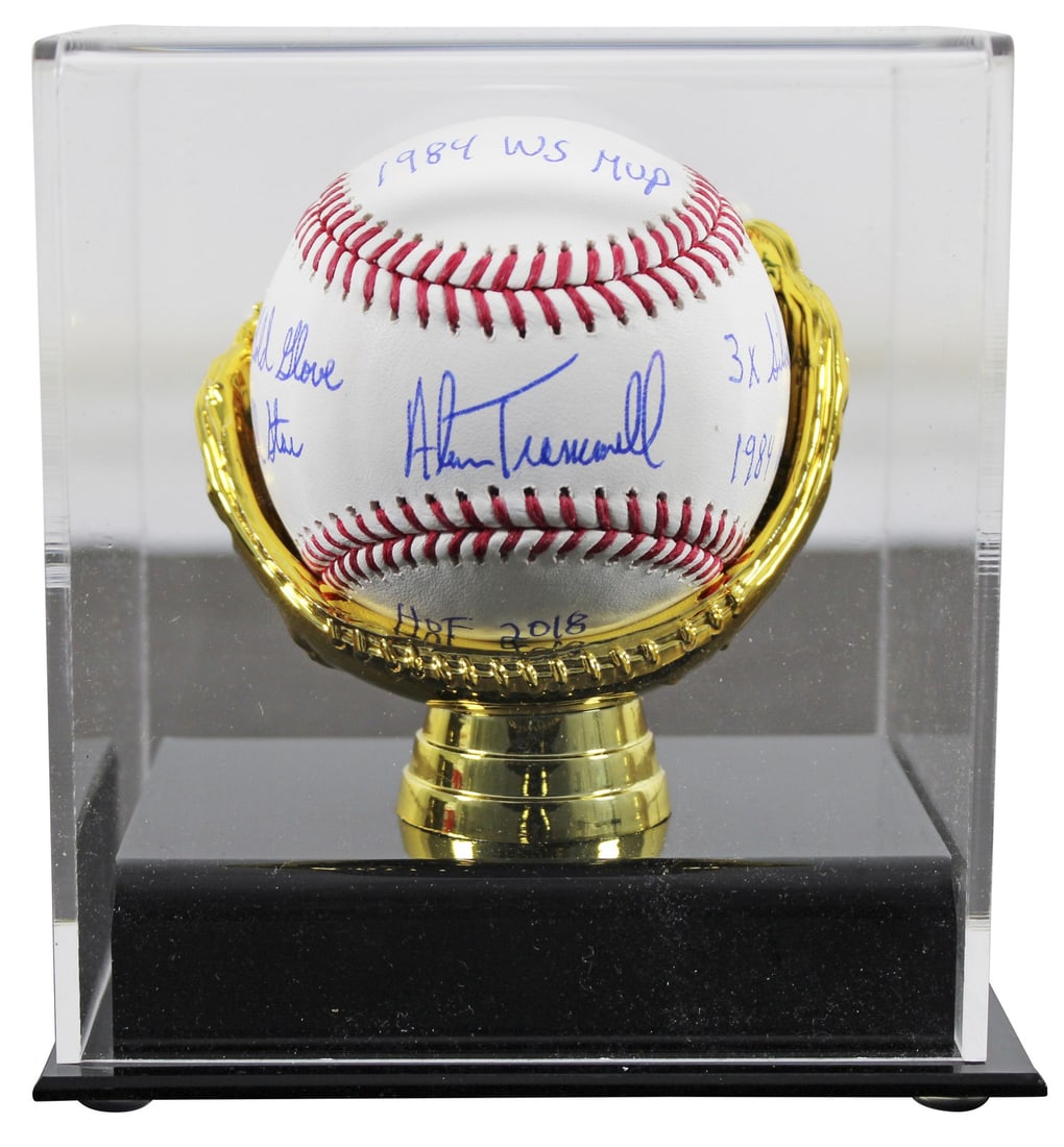 Alan Trammell Signed OML Baseball with Inscription in Acrylic Case: Alan Trammell Signed OML Baseball with Inscription in Acrylic Case Celebrate the legacy of Alan Trammell with this authentic signed OML baseball, featuring an impressive inscription of his career achi