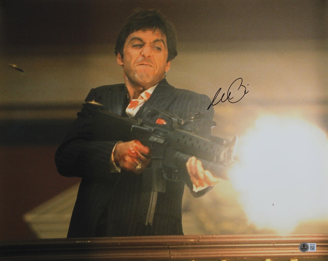 Al Pacino Signed Scarface 16x20 Shooting Photo Beckett Authenticated: Al Pacino Signed Scarface 16x20 Shooting Photo Beckett Authenticated This is a 16x20 horizontal photograph from the film Scarface, personally signed by Al Pacino. The autograph has been authenticated