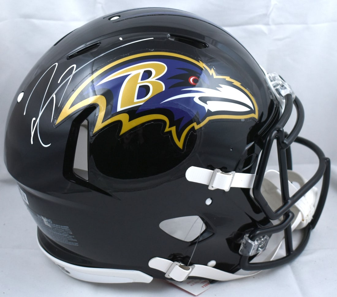 Ray Lewis Signed Baltimore Ravens Full Size Speed Authentic Helmet Beckett Witnessed: Ray Lewis Signed Baltimore Ravens Full Size Speed Authentic Helmet Beckett Witnessed This full-size Baltimore Ravens Speed Authentic helmet is autographed by Ray Lewis. The helmet is an original item