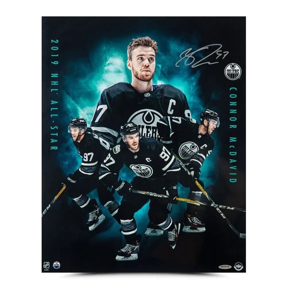 Connor McDavid Autographed 16X20 Photo Edmonton Oilers Upper Deck: Connor McDavid Autographed 16X20 Photo Edmonton Oilers Upper Deck This striking 16X20 photo features Connor McDavid, the star player of the Edmonton Oilers, captured during the 2019 All-Star game. The