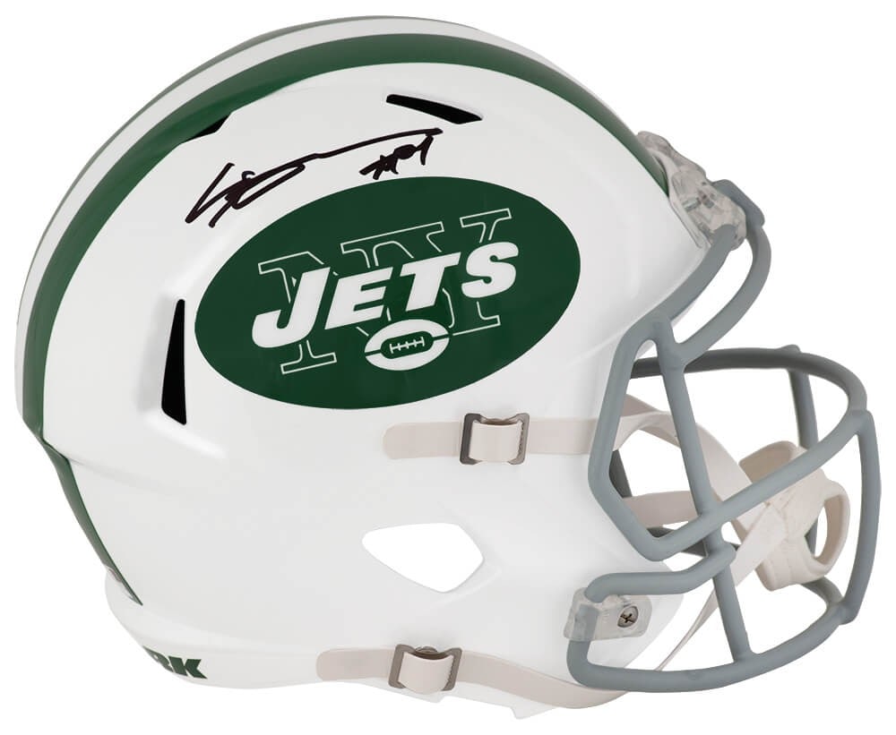 Autographed New York Jets White Riddell Full Size Replica Helmet with Fanatics COA: Autographed New York Jets White Riddell Full Size Replica Helmet with Fanatics COA This pre-owned New York Jets Riddell white full size speed replica helmet is signed by Sauce Gardner. The helmet