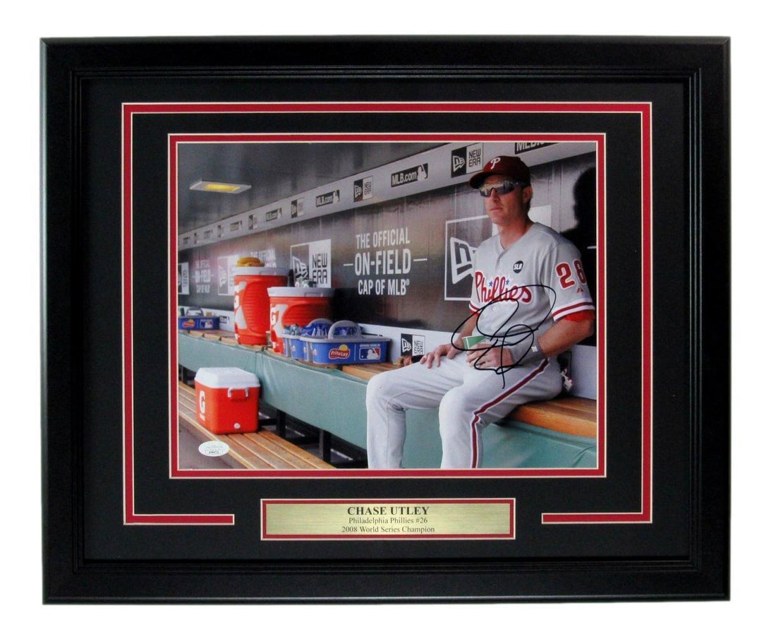 Chase Utley Autographed 11x14 Phillies Photo Framed JSA Certified: Chase Utley Autographed 11x14 Phillies Photo Framed JSA Certified Celebrate your love for baseball with this Chase Utley autographed 11x14 photo of the Philadelphia Phillies, beautifully framed for