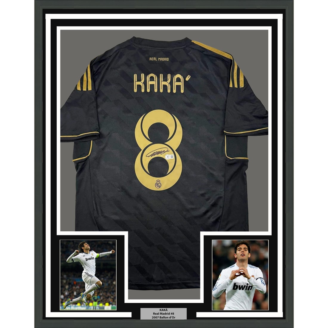 Framed Signed Ricardo Kaka Real Madrid Jersey BAS COA 33x42: Framed Signed Ricardo Kaka Real Madrid Jersey BAS COA 33x42 Showcase your passion for soccer with this professionally framed and matted autographed jersey of Ricardo Kaka from Real Madrid. This authen