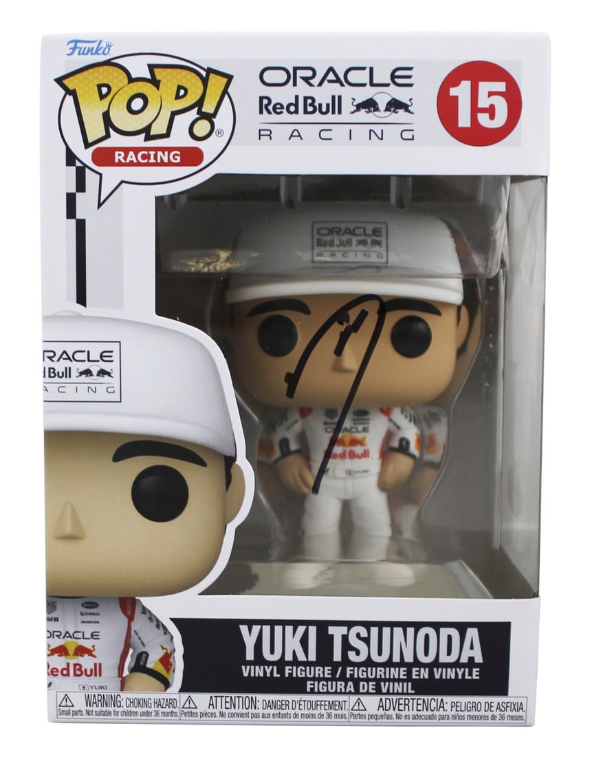 Autographed Yuki Tsunoda #15 Formula 1 Funko Pop with JSA COA: Autographed Yuki Tsunoda #15 Formula 1 Funko Pop with JSA COA This Yuki Tsunoda #15 Funko Pop Vinyl Figure has been personally signed by Yuki Tsunoda. The item includes a JSA Certificate of Authentici