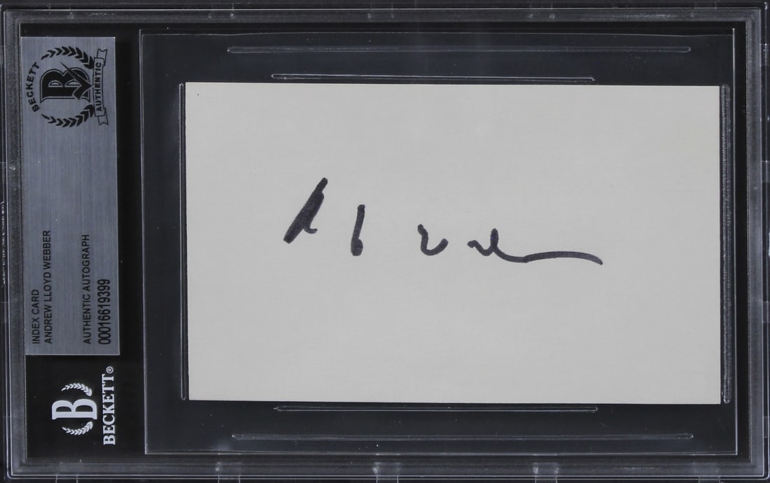 Andrew Lloyd Webber Autographed 3x5 Index Card The Phantom of the Opera Beckett Authenticated: Andrew Lloyd Webber Autographed 3x5 Index Card The Phantom of the Opera Beckett Authenticated This authentic 3x5 index card features the signature of Andrew Lloyd Webber, the renowned composer of 'The